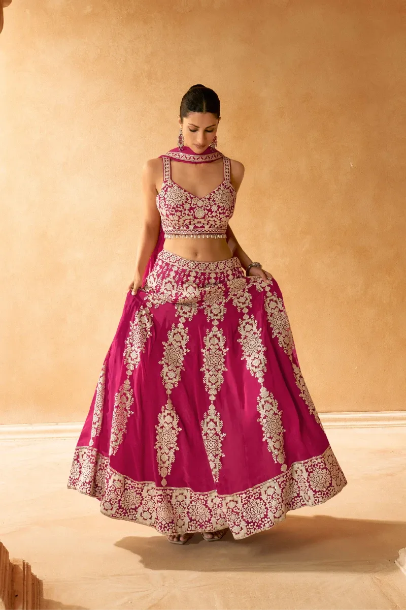 Pink Georgette Lehenga Set with Embroidery & Sequins Work