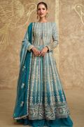 Sea Green Heavy Embroidered Georgette Anarkali Top & Skirt with Dupatta