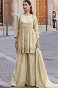 Beige Shimmer Embroidered Anarkali with Palazzo