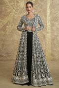 Black Real Georgette Embroidered Jacket Style Lehenga