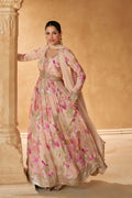 Peach Chinnon Silk Gown with Nazmeen Dupatta