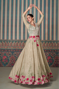 Beige Chinnon Gown with Embroidery & Sequins Work