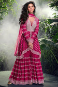 Pink Embroidered Anarkali Palazzo Suit