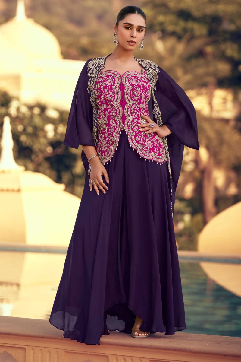 Rani Pink and Purple Palazzo Set