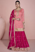 Peach Premium Chinon Silk Embroidered Sharara Suit