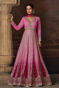 Pink Chinon Silk Gown with Embroidery & Sequins