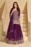 Purple Georgette Embroidered Lehenga Set
