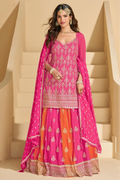 Pink & Orange Georgette Embroidered Lehenga Set