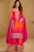Pink Tie-Dye Chinon Silk Embroidered Palazzo Suit with Dupatta
