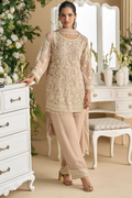 Pastel Mauve Embroidered Straight Kurti Set with Pant and Dupatta