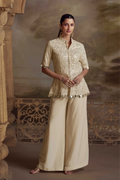 Cream Viscos Embroidered Straight Kurta with Palazzo