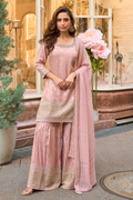 Pink Viscose Gharara Suit with Zari & Sequins Work
