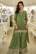 Green Viscose Gharara Suit with Zari & Sequins Work
