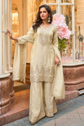 Off-White Viscose Gharara Suit with Zari, Beads & Sequins Work