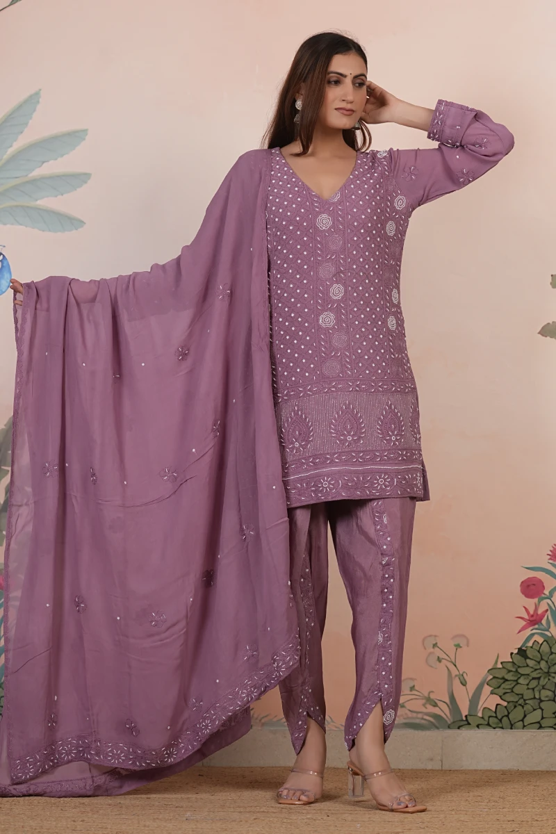 Lavender Chikankari Handwork Kurta Set with Dupatta