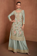 Grey Chinnon Palazzo Suit with Embroidery & Sequins