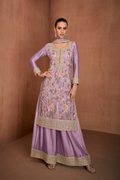 Lilac Chinnon Palazzo Suit with Embroidery & Sequins