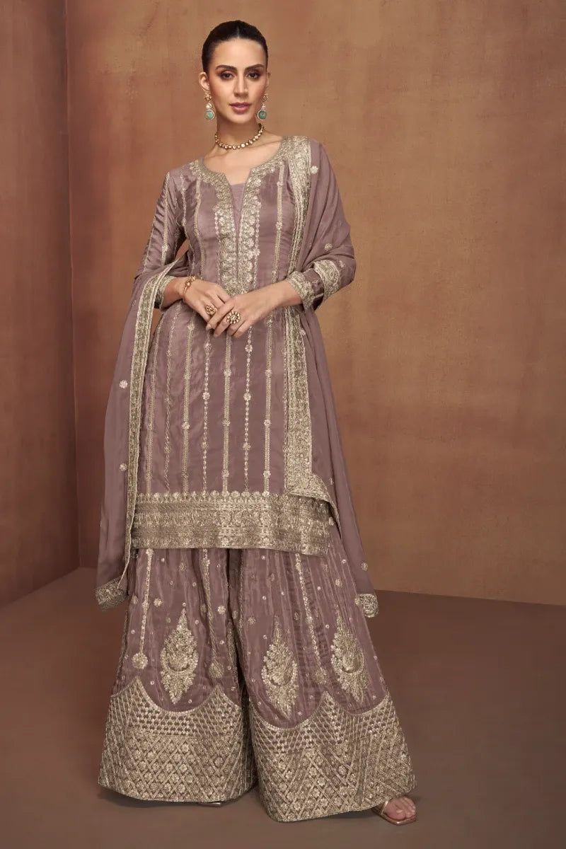 Coco Brown Simar Silk Palazzo Suit with Dupatta