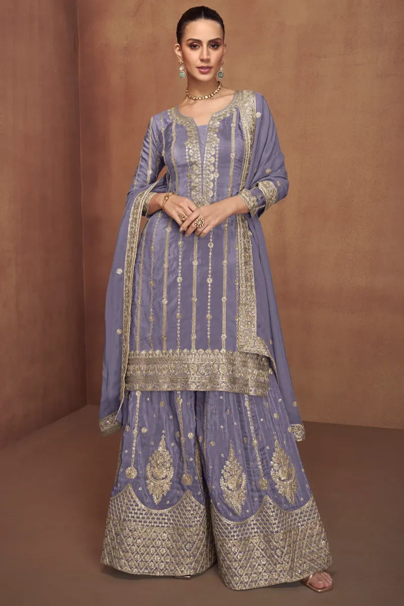 Violet Simar Silk Palazzo Suit with Dupatta