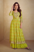 Olive Green Chinon Angrakha Style Palazzo Suit with Full Sleeves