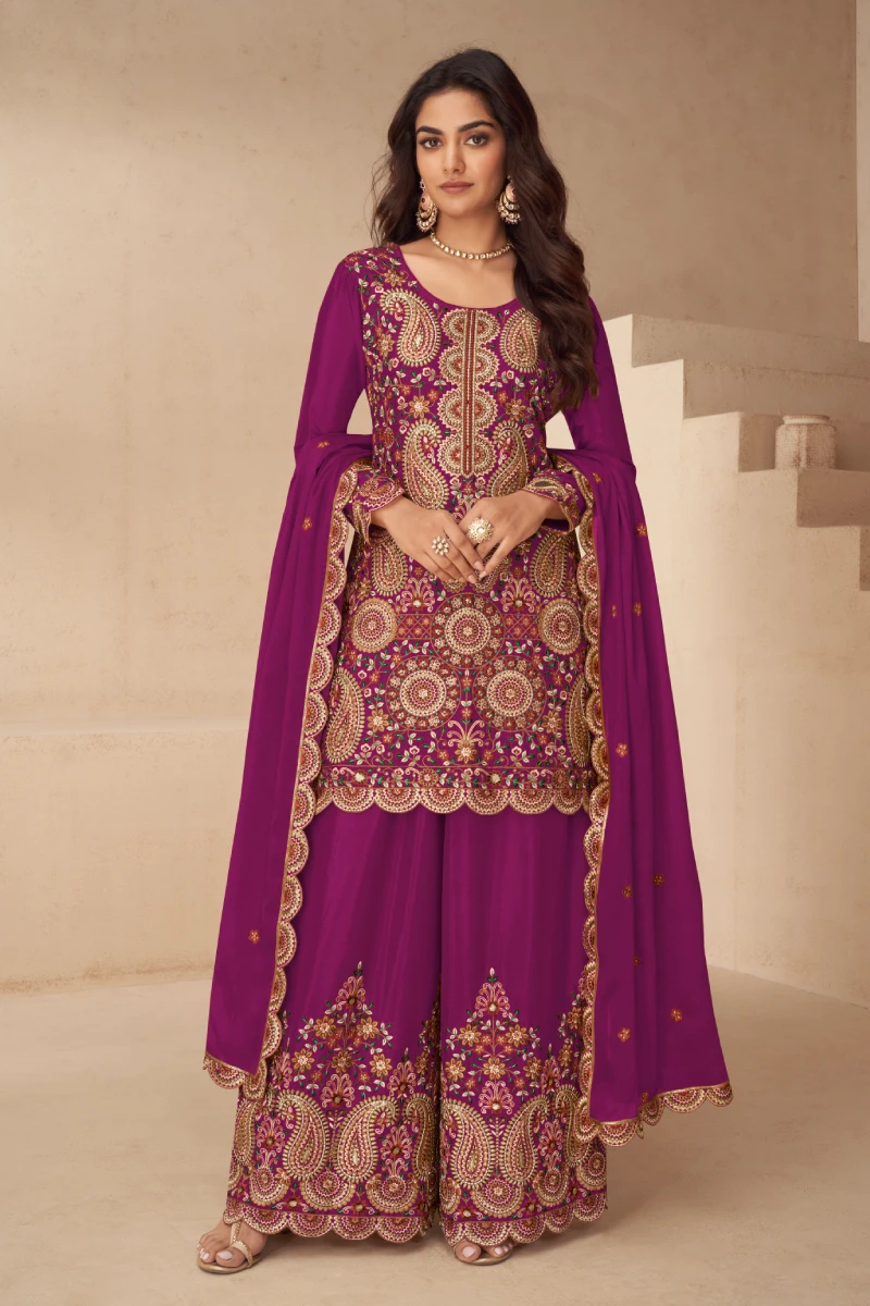 Pink Chinon Palazzo Suit with Dupatta
