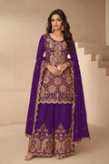 Purple Chinon Palazzo Suit with Dupatta