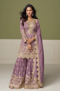 Light Violet Simar Silk Embroidered Sharara Set with Dupatta