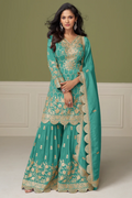 Spring Green Simar Silk Embroidered Sharara Set with Dupatta