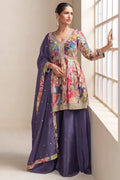 Violet Chinon Palazzo Suit with Dupatta