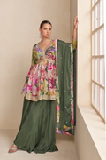 Green Chinon Palazzo Suit with Dupatta