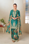 Green Chinon Silk Digital Print Embroidered Palazzo Suit with Dupatta