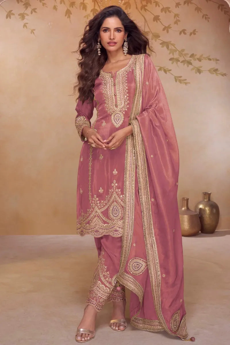Gajari Pink Simar Silk Salwar Suit with Dupatta