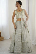 Greyish White Georgette Embroidered Lehenga Choli