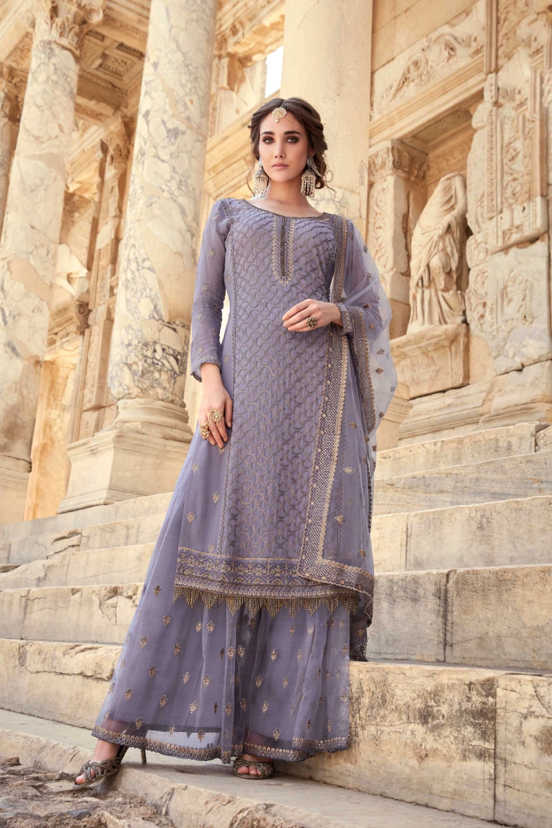 Lilac Georgette Straight Palazzo Suit