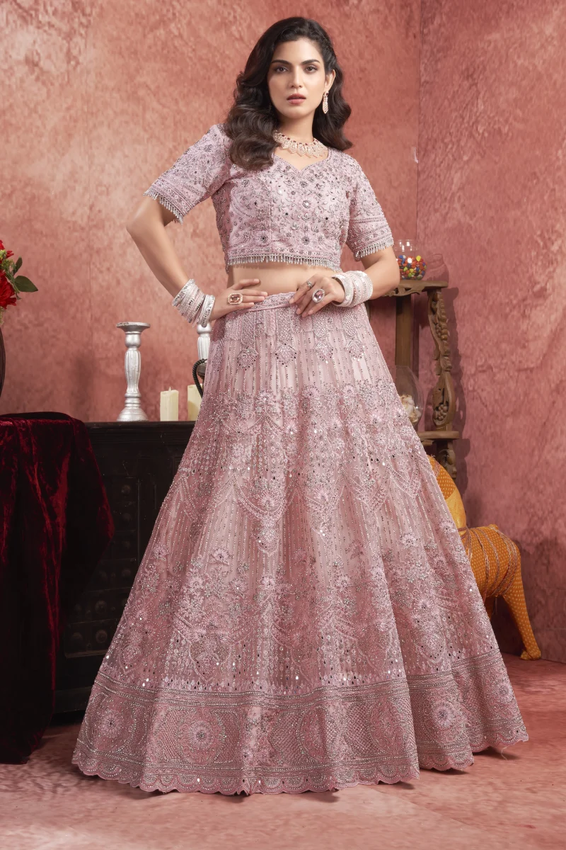 Pink Premium Net Lehenga Choli with Embroidered Sequins