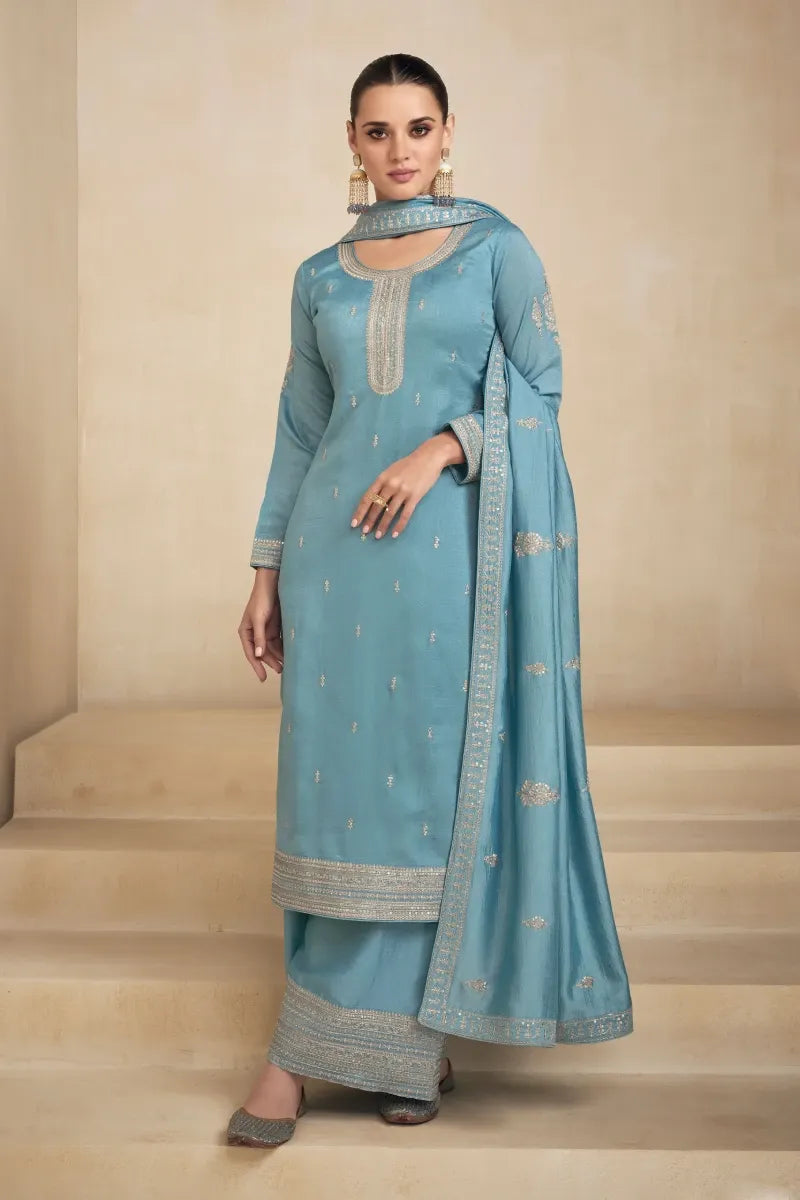 Lavender Embroidered Silk Palazzo Suit