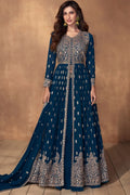 Blue Georgette Anarkali Lehenga Set