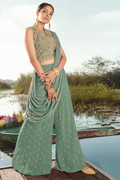 Green Embroidered Georgette Suit with Palazzo