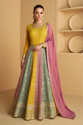 Mustard Embroidered Georgette Gown with Sequins