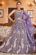 Purple Net Sequins Embroidered Lehenga with Blouse & Dupatta