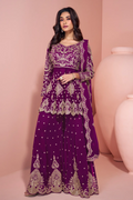 Magenta Embroidered Georgette Sharara Suit with Dupatta