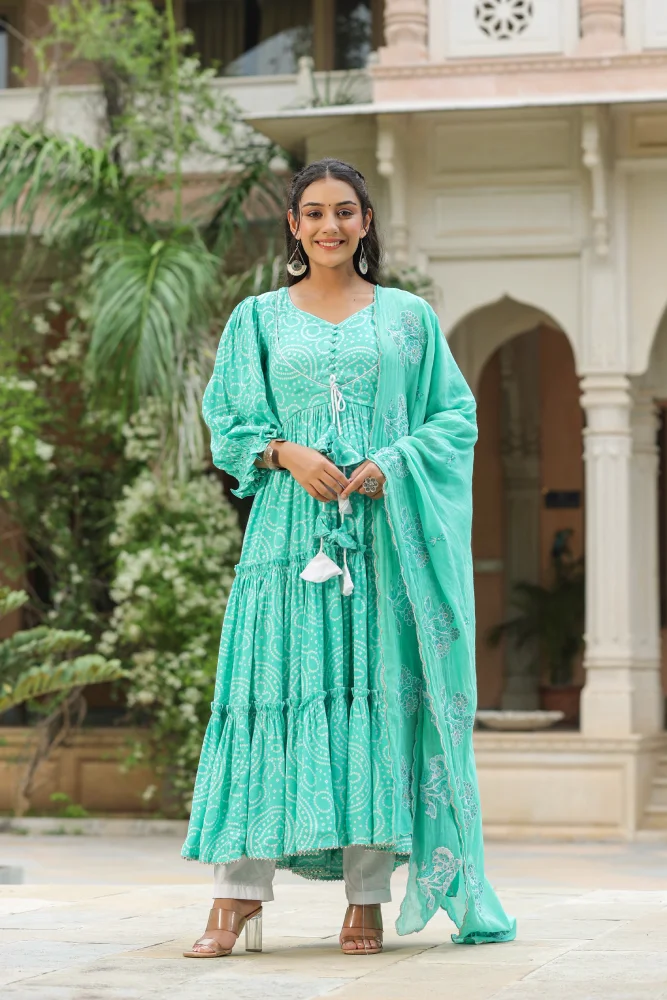 Viking Sky Blue Slik Anarkali Suit Set
