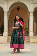 Stromboli Dark Green Cotton Slik Anarkali Suit Set