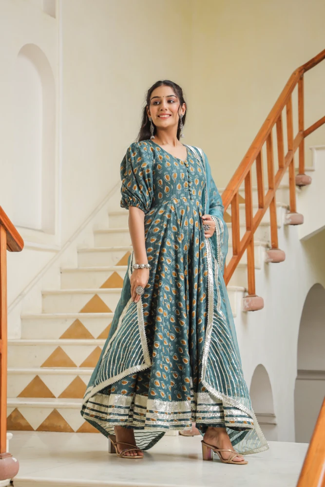 Cutty Sark Blue Cotton Anarkali Suit Set