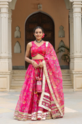 Pink Organza Floral Print Lehenga Set