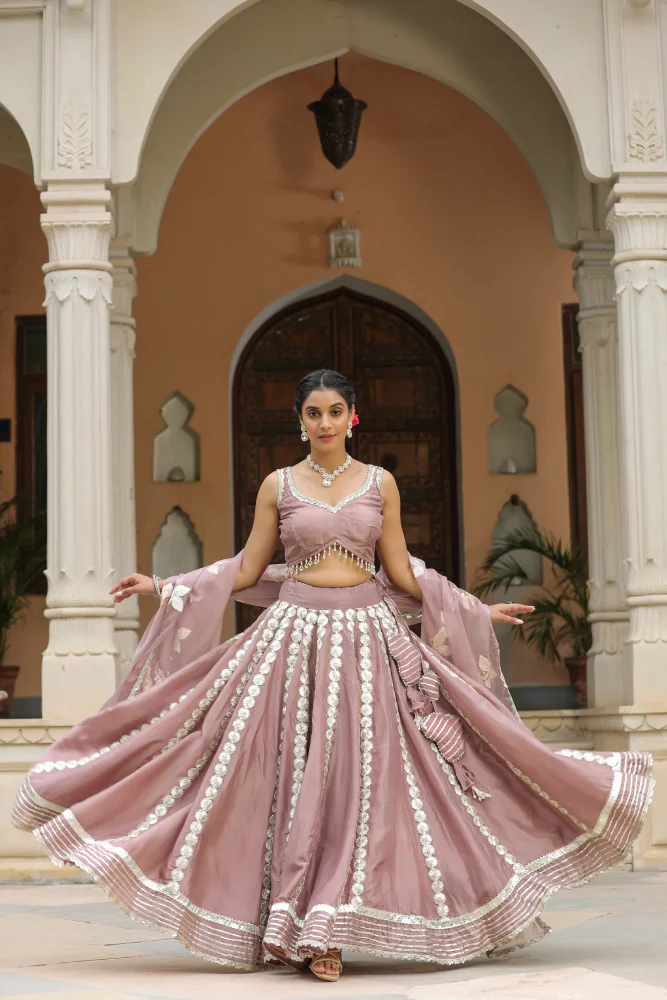 Thatch Pink Gota Lace Work Natural creape Lehenga set