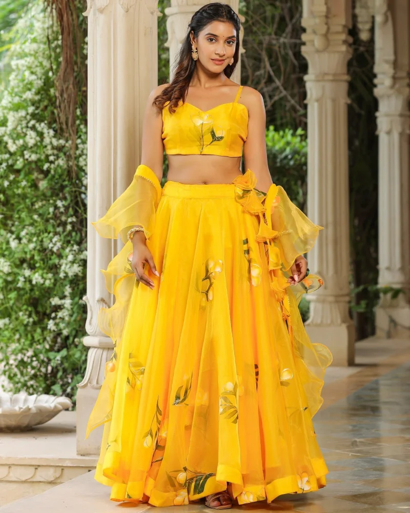 Sunflower yellow Organza Haldi Lehenga set