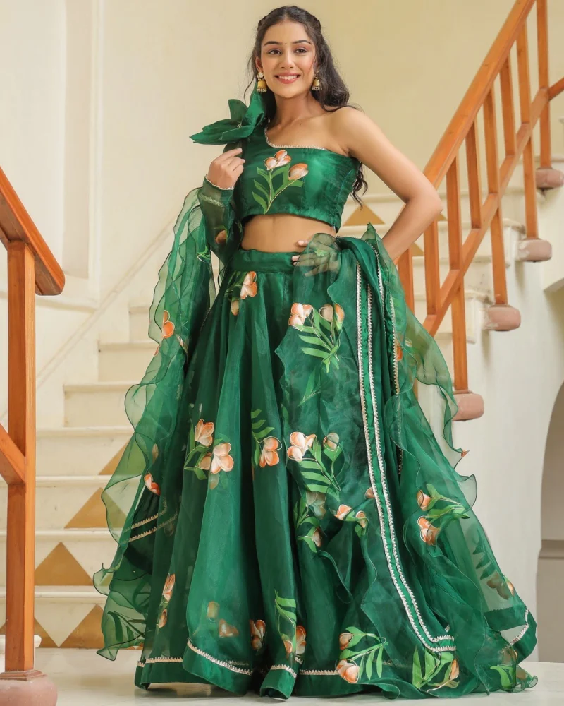 Amazon Green Oraganza mehndi Lehenga set