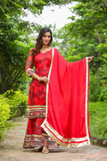 Froly Red Abstract Print organza Sharara Set