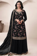 Black Chinon Silk Embroidered Sharara Suit